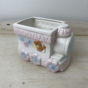 Vintage  Ceramic Baby Nursery Planter Train Bear Pink Blue Giftwares Co.